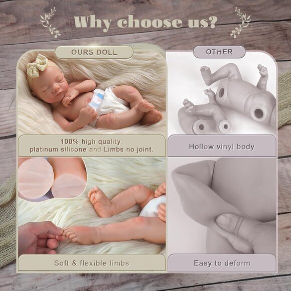 🆕16 Inch Full Platinum Silicone 4 Lb Sleeping Baby Girl Real Life Baby Doll - Picture 10 of 14